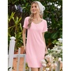image:imageEkouaer Nightgowns for Women Lace Trim Night Gown Short Sleeve Sleep Shirts Ruffle Sleepwear V Neck Pleated Sleep DressPink