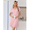 image:imageEkouaer Nightgowns for Women Lace Trim Night Gown Short Sleeve Sleep Shirts Ruffle Sleepwear V Neck Pleated Sleep DressPink White Florals