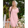 image:imageEkouaer Nightgowns for Women Lace Trim Night Gown Short Sleeve Sleep Shirts Ruffle Sleepwear V Neck Pleated Sleep DressPink White Florals