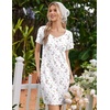 image:imageEkouaer Nightgowns for Women Lace Trim Night Gown Short Sleeve Sleep Shirts Ruffle Sleepwear V Neck Pleated Sleep DressWhite Pink  Purple Florals