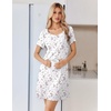 image:imageEkouaer Nightgowns for Women Lace Trim Night Gown Short Sleeve Sleep Shirts Ruffle Sleepwear V Neck Pleated Sleep DressWhite Pink  Purple Florals