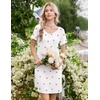 image:imageEkouaer Nightgowns for Women Lace Trim Night Gown Short Sleeve Sleep Shirts Ruffle Sleepwear V Neck Pleated Sleep DressWhite Pink Cherry