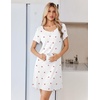 image:imageEkouaer Nightgowns for Women Lace Trim Night Gown Short Sleeve Sleep Shirts Ruffle Sleepwear V Neck Pleated Sleep DressWhite Pink Cherry