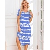 image:imageEkouaer Nightgowns for Women Long Night Gown Pleated Moo Moos Short Sleeve House Dress Plus Size Lounge Dress S5XLWhite Blue Striped