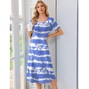 image:imageEkouaer Nightgowns for Women Long Night Gown Pleated Moo Moos Short Sleeve House Dress Plus Size Lounge Dress S5XLWhite Blue Striped