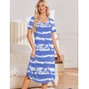 image:imageEkouaer Nightgowns for Women Long Night Gown Pleated Moo Moos Short Sleeve House Dress Plus Size Lounge Dress S5XLWhite Blue Striped