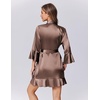 image:imageEkouaer Womens Satin Robe Short Ruffle Hem Silky Robes Lightweight Kimono Brides Bathrobes Sleepwear XSXXLBrown