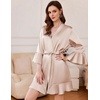image:imageEkouaer Womens Satin Robe Short Ruffle Hem Silky Robes Lightweight Kimono Brides Bathrobes Sleepwear XSXXLChampagne