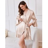 image:imageEkouaer Womens Satin Robe Short Ruffle Hem Silky Robes Lightweight Kimono Brides Bathrobes Sleepwear XSXXLChampagne