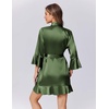 image:imageEkouaer Womens Satin Robe Short Ruffle Hem Silky Robes Lightweight Kimono Brides Bathrobes Sleepwear XSXXLDark Army Green