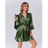 image:imageEkouaer Womens Satin Robe Short Ruffle Hem Silky Robes Lightweight Kimono Brides Bathrobes Sleepwear XSXXLDark Army Green