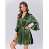 image:imageEkouaer Womens Satin Robe Short Ruffle Hem Silky Robes Lightweight Kimono Brides Bathrobes Sleepwear XSXXLDark Army Green