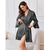image:imageEkouaer Womens Satin Robe Short Ruffle Hem Silky Robes Lightweight Kimono Brides Bathrobes Sleepwear XSXXLDark Grey