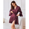 image:imageEkouaer Womens Satin Robe Short Ruffle Hem Silky Robes Lightweight Kimono Brides Bathrobes Sleepwear XSXXLDeep Red