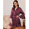 image:imageEkouaer Womens Satin Robe Short Ruffle Hem Silky Robes Lightweight Kimono Brides Bathrobes Sleepwear XSXXLDeep Red