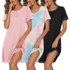 image:imageEkouaer Cotton Nightgowns for Women 3 Pack Night Gown Short Sleeve Sleepshirts V Neck Sleepwear Soft Tshirt Pajama DressBlackPink Tie DyePink