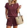 image:imageEkouaer Rompers for Women Ribbed Knit Short Jumpsuit 2026 Summer Casual Vacation OutfitsWine Red