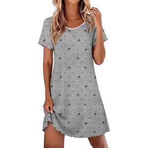 image:imageEkouaer Nightgowns for Women Lace Trim Night Gown Short Sleeve Sleep Shirts Ruffle Sleepwear V Neck Pleated Sleep DressGrey Black Bows