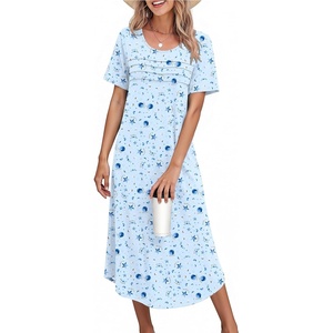 image:imageEkouaer Nightgowns for Women Long Night Gown Pleated Moo Moos Short Sleeve House Dress Plus Size Lounge Dress S5XLBlue Star Moon