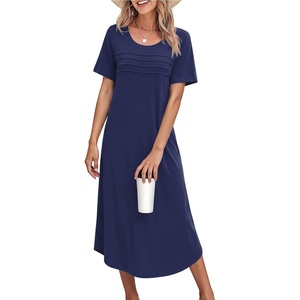 image:imageEkouaer Nightgowns for Women Long Night Gown Pleated Moo Moos Short Sleeve House Dress Plus Size Lounge Dress S5XLNavy Blue