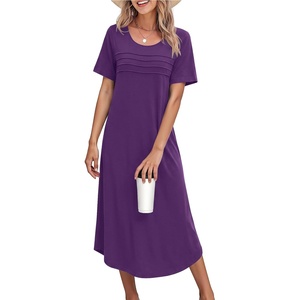 image:imageEkouaer Nightgowns for Women Long Night Gown Pleated Moo Moos Short Sleeve House Dress Plus Size Lounge Dress S5XLPurple