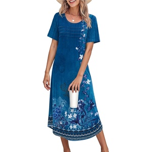 image:imageEkouaer Nightgowns for Women Long Night Gown Pleated Moo Moos Short Sleeve House Dress Plus Size Lounge Dress S5XLRoyalblue Floral