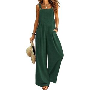 image:imageEkouaer Womens Casual Loose Overalls Jumpsuits Summer Outfits Wide Leg Pants Rompers with Pockets SXXLGreen