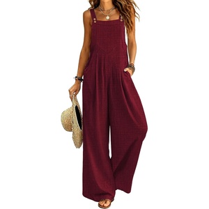 image:imageEkouaer Womens Casual Loose Overalls Jumpsuits Summer Outfits Wide Leg Pants Rompers with Pockets SXXLWine Red