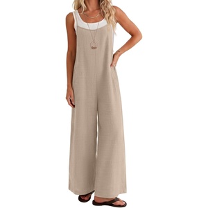 image:imageEkouaer Womens Casual Overalls Wide Leg Jumpsuits Loose Summer Rompers Baggy Jumpers with PocketsBegie Grey