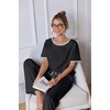 image:imageEkouaer 100 Cotton Pajama for Women Short Sleeve Pj Top With Long Pants 2 Piece Lounge Set with PocketBlack