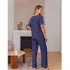 image:imageEkouaer 100 Cotton Pajama for Women Short Sleeve Pj Top With Long Pants 2 Piece Lounge Set with PocketDark Blue