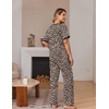 image:imageEkouaer 100 Cotton Pajama for Women Short Sleeve Pj Top With Long Pants 2 Piece Lounge Set with PocketLeopard