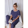 image:imageEkouaer 100 Cotton Pajama for Women Short Sleeve Pj Top With Long Pants 2 Piece Lounge Set with PocketNavy Blue