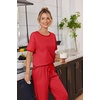image:imageEkouaer 100 Cotton Pajama for Women Short Sleeve Pj Top With Long Pants 2 Piece Lounge Set with PocketRed