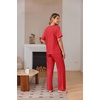 image:imageEkouaer 100 Cotton Pajama for Women Short Sleeve Pj Top With Long Pants 2 Piece Lounge Set with PocketRed