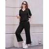 image:imageEkouaer 2 Packs Lounge Sets for Women Short Sleeve Pajamas Set V Neck Top and Long Pants Comfy Pjs Outifts with PocketsBlackDark Grey