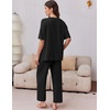 image:imageEkouaer 2 Packs Lounge Sets for Women Short Sleeve Pajamas Set V Neck Top and Long Pants Comfy Pjs Outifts with PocketsBlackGreen