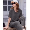 image:imageEkouaer 2 Packs Lounge Sets for Women Short Sleeve Pajamas Set V Neck Top and Long Pants Comfy Pjs Outifts with PocketsDark GreyChampagne