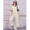 image:imageEkouaer 2 Packs Lounge Sets for Women Short Sleeve Pajamas Set V Neck Top and Long Pants Comfy Pjs Outifts with PocketsDark GreyChampagne