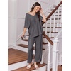 image:imageEkouaer 2 Packs Lounge Sets for Women Short Sleeve Pajamas Set V Neck Top and Long Pants Comfy Pjs Outifts with PocketsRose RedDark Grey