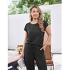 image:imageEkouaer 2 Packs Pajamas for Women Set Cap Sleeve Top and Pants Soft Sleepwear Comfy Pjs Set with Pockets LoungewearBlackBlue Green