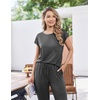 image:imageEkouaer 2 Packs Pajamas for Women Set Cap Sleeve Top and Pants Soft Sleepwear Comfy Pjs Set with Pockets LoungewearDeep GreyDeep Green