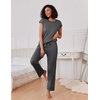 image:imageEkouaer 2 Packs Pajamas for Women Set Cap Sleeve Top and Pants Soft Sleepwear Comfy Pjs Set with Pockets LoungewearDeep GreyDeep Green
