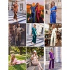 image:imageEkouaer Silk Pajamas for Women 2 Piece Satin Pjs Cap Short Sleeve Sleepwear V Neck Shirt Long Pant Lounge SetsBrown