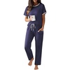 image:imageEkouaer 100 Cotton Pajama for Women Short Sleeve Pj Top With Long Pants 2 Piece Lounge Set with PocketNavy Blue