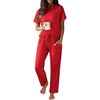 image:imageEkouaer 100 Cotton Pajama for Women Short Sleeve Pj Top With Long Pants 2 Piece Lounge Set with PocketRed