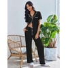 image:imageEkouaer Pajamas for Women Set Button Up Soft Pjs Short Sleeve 2 Piece Lounge Sets Comfy SleepwearBlack