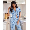 image:imageEkouaer Pajamas for Women Set Button Up Soft Pjs Short Sleeve 2 Piece Lounge Sets Comfy SleepwearBlue Bow Tie