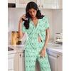image:imageEkouaer Pajamas for Women Set Button Up Soft Pjs Short Sleeve 2 Piece Lounge Sets Comfy SleepwearGreen Butterfly