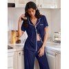 image:imageEkouaer Pajamas for Women Set Button Up Soft Pjs Short Sleeve 2 Piece Lounge Sets Comfy SleepwearNavy Blue